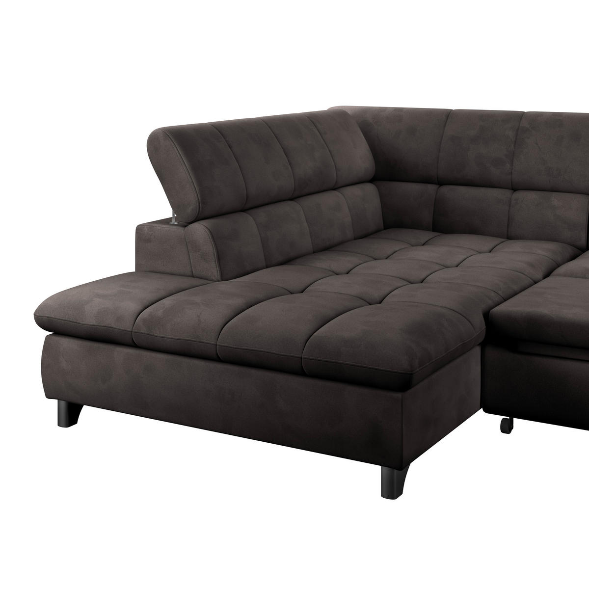 ECKSOFA Graubraun Chenille  - Chromfarben/Graubraun, KONVENTIONELL, Textil/Metall (234/312cm) - Livetastic