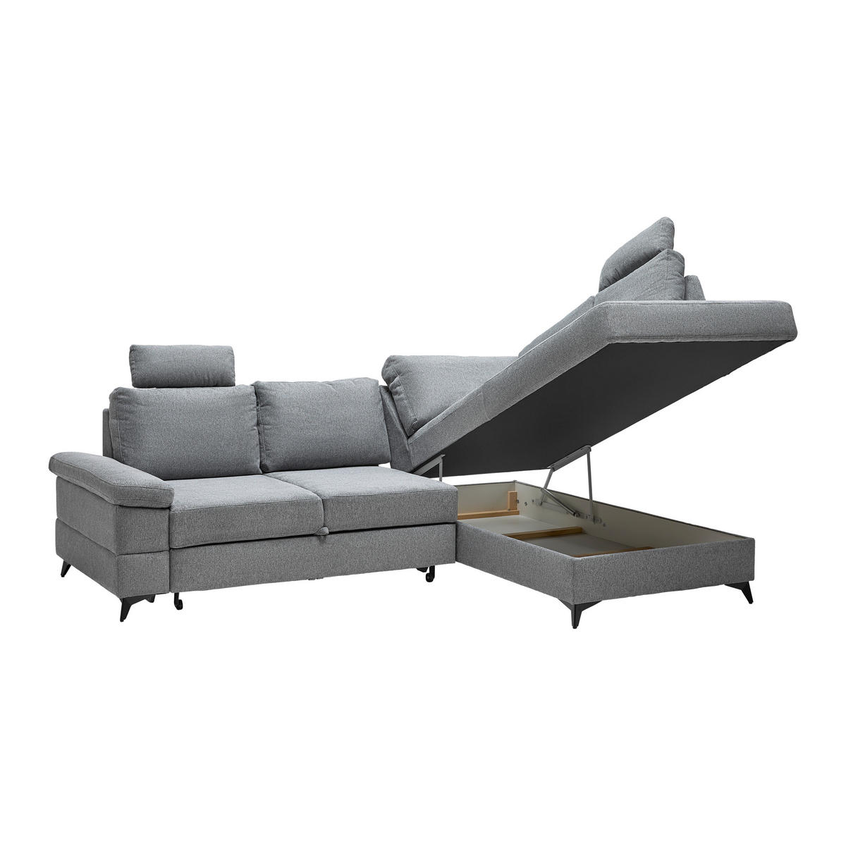 ECKSOFA Webstoff Grau  - Schwarz/Grau, Modern, Textil/Metall (250/189cm) - MID.YOU