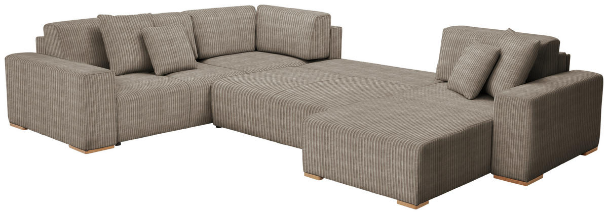 WOHNLANDSCHAFT in Cord Taupe  - Taupe/Buchefarben, Konventionell, Holz/Kunststoff (283/371/208cm) - Livetastic