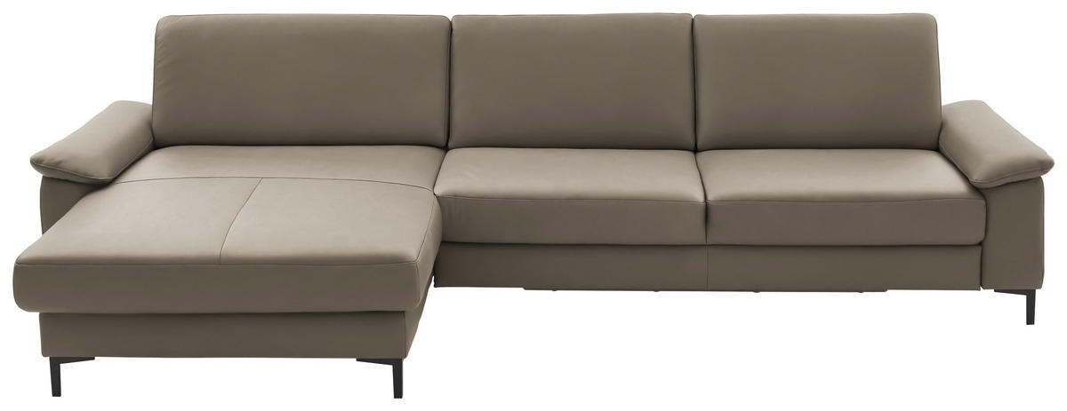 ECKSOFA Echtleder Graubraun  - Graubraun/Schwarz, Design, Leder/Metall (176/334cm) - Dieter Knoll