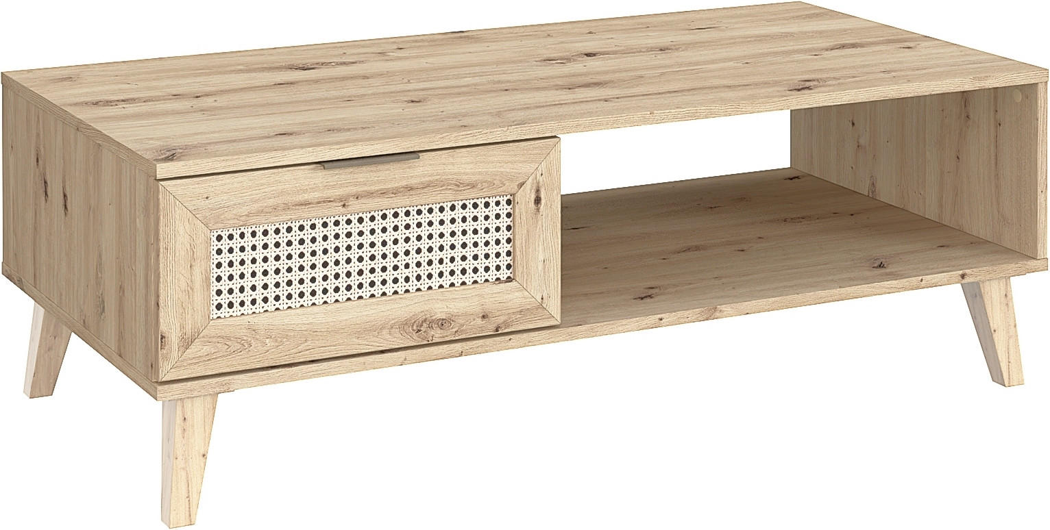 COUCHTISCH 120/60/41 cm rechteckig Eiche Artisan, Naturfarben  - Platinfarben/Goldfarben, MODERN, Holzwerkstoff/Kunststoff (120/60/41cm) - Milino