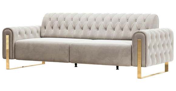 3-SITZER-SOFA Velours Beige  - Beige/Goldfarben, KONVENTIONELL, Textil/Metall (264/90/97cm) - Carryhome