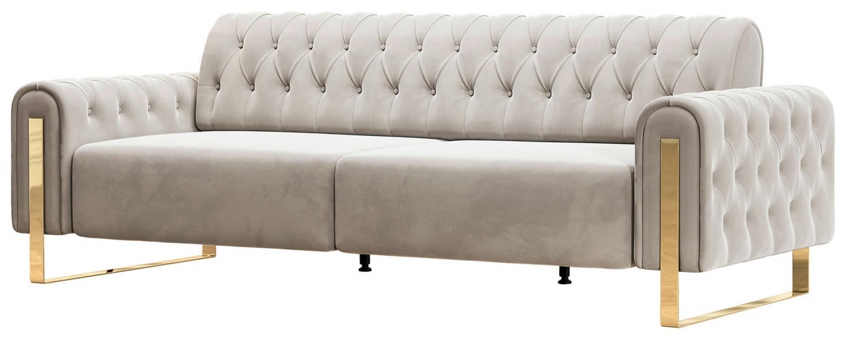 3-SITZER-SOFA Velours Beige  - Beige/Goldfarben, KONVENTIONELL, Textil/Metall (264/90/97cm) - Carryhome