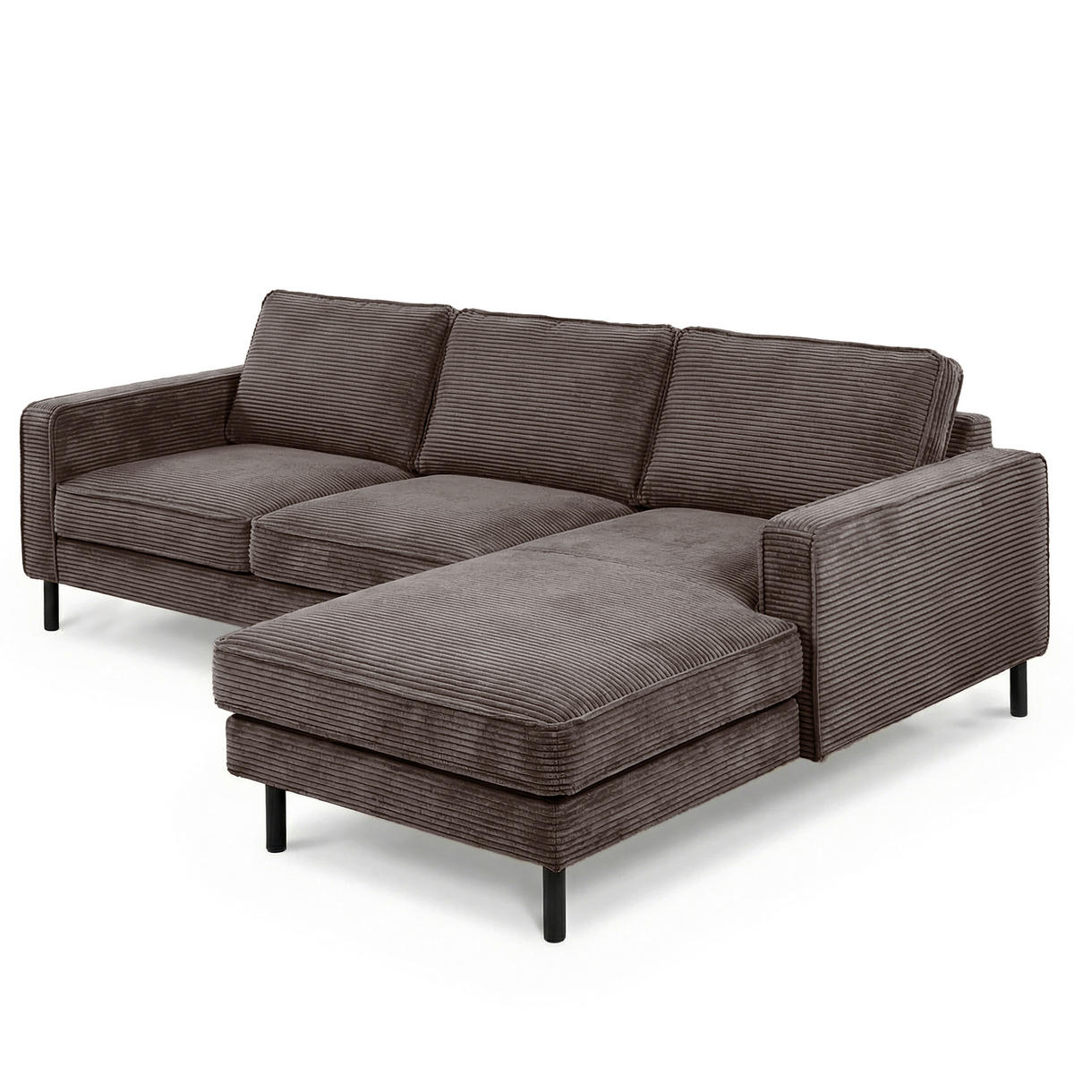 ECKSOFA Taupe Cord Rücken echt  - Taupe/Schwarz, Design, Textil/Metall (238/166cm) - Livetastic