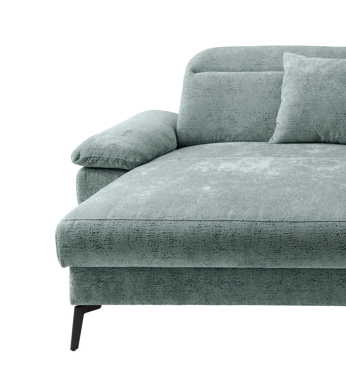 ECKSOFA CANCELLI Türkis Struktur Zierkissen, Kopfteilverstellung  - Türkis/Schwarz, KONVENTIONELL, Textil/Metall (178/300cm) - Livetastic