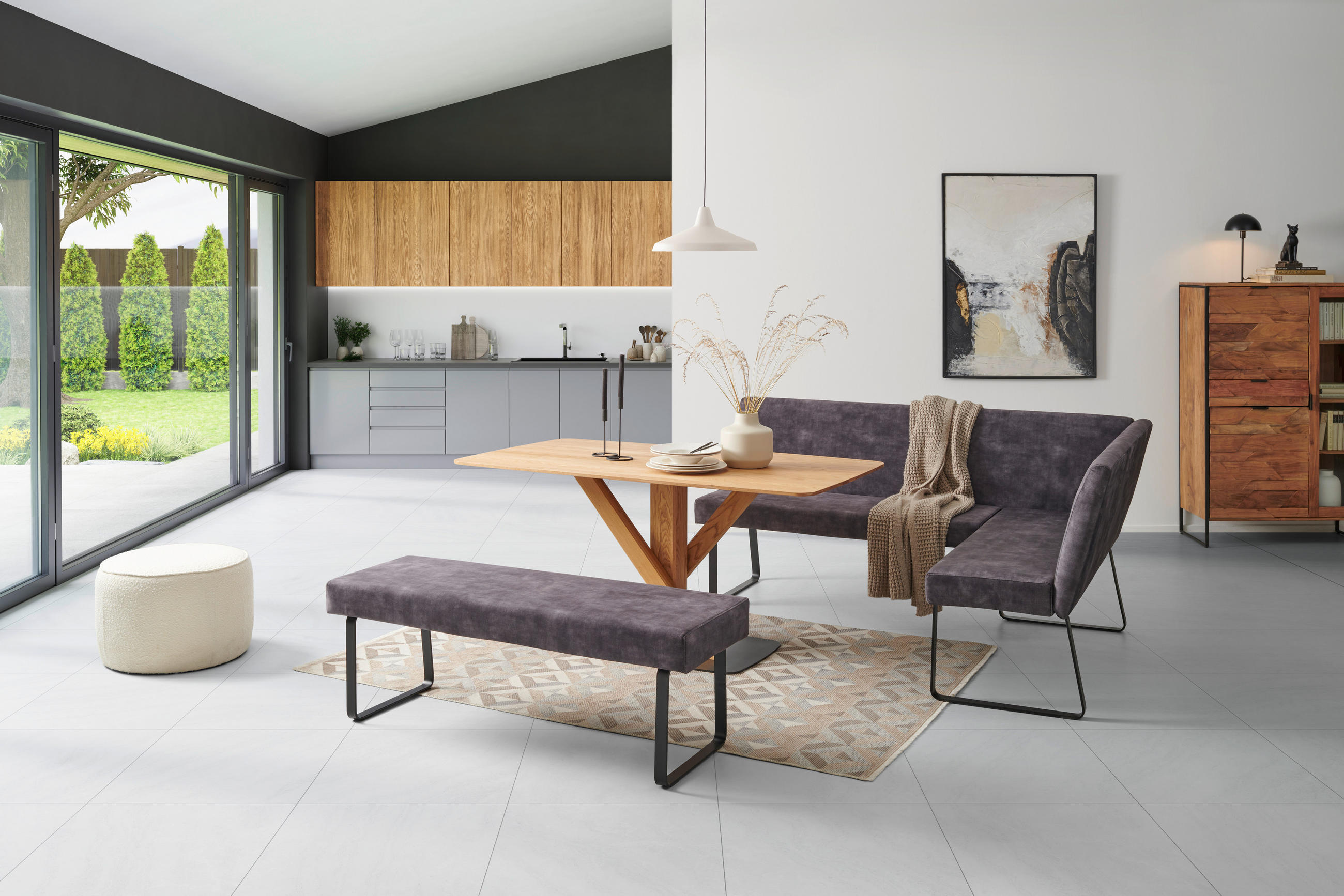 ECKBANK 155/197 cm  in Dunkelgrau  - Dunkelgrau/Schwarz, LIFESTYLE, Textil/Metall (155/197cm) - MID.YOU