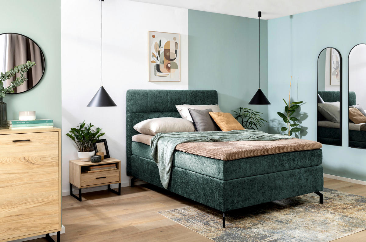 BOXSPRINGBETT 140/200 cm  in Dunkelgrün  - Dunkelgrün/Schwarz, Design, Textil/Metall (140/200cm) - Esposa