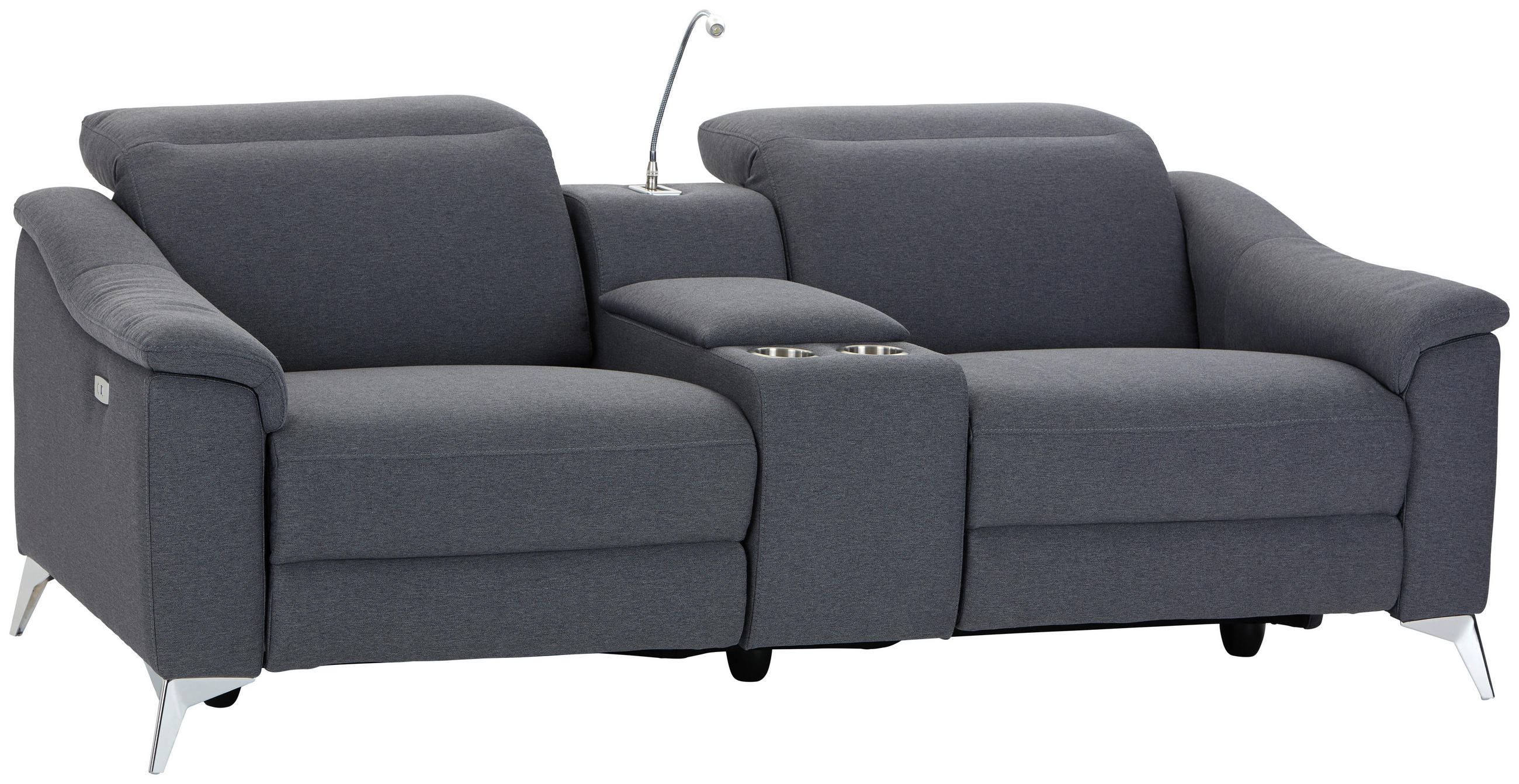 HEIMKINO-SOFA in Mikrofaser Grau - Chromfarben/Grau, Modern, Textil/Metall (214/80/104cm) - Livetastic