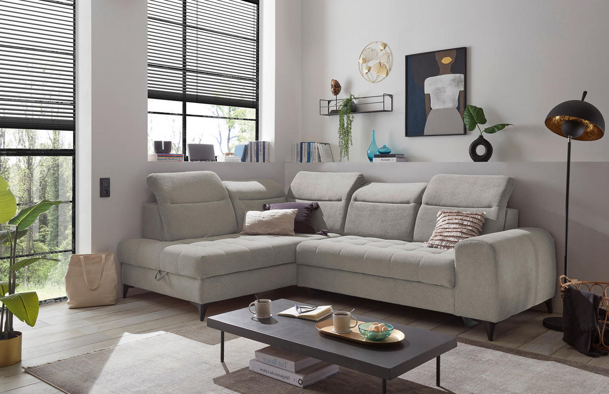 ECKSOFA in Webstoff Taupe  - Taupe/Schwarz, Konventionell, Kunststoff/Textil (200/282cm) - MID.YOU
