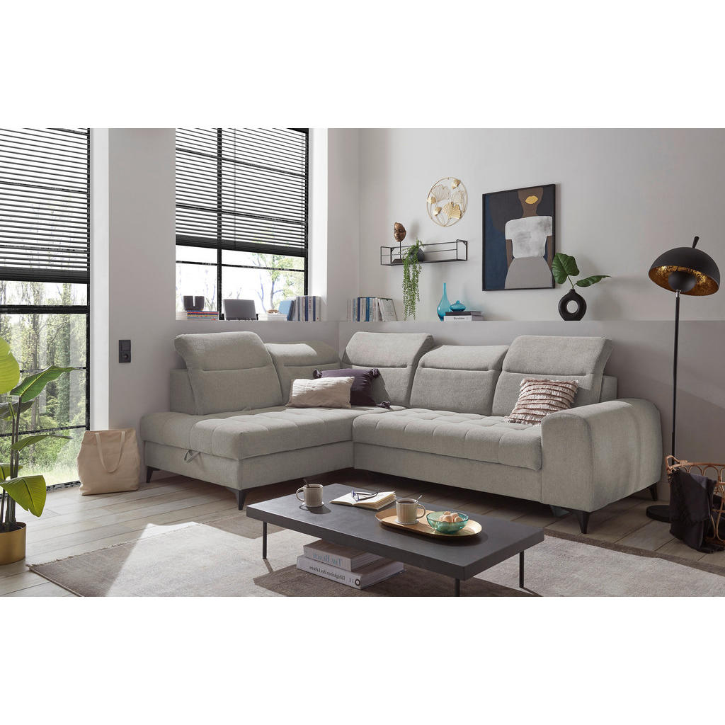 Thumbnail - Mid.you Ecksofa, Taupe, Textil, 3-Sitzer, Ottomane links, L-Form, 282x200 cm, Made in EU, Rücken echt, Armteil rechts, U...