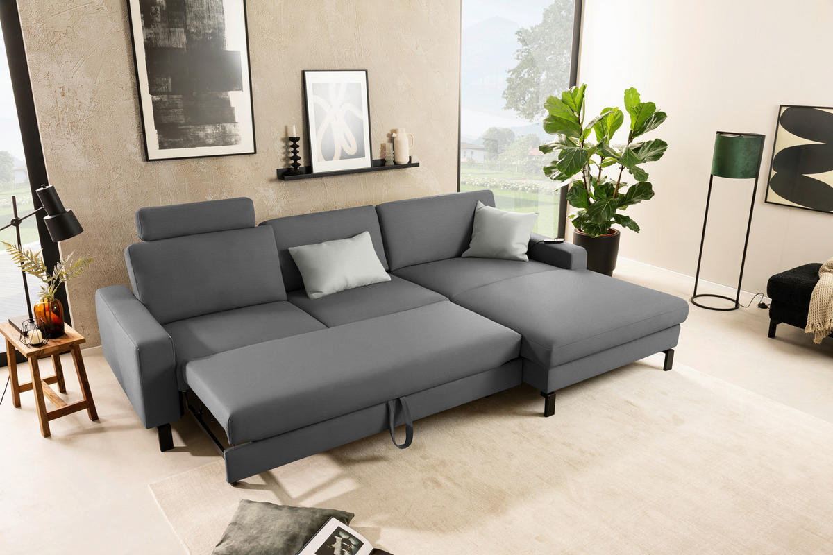 ECKSOFA Cord Grau  - Schwarz/Grau, Design, Textil/Metall (298/185cm) - Pure Home Lifestyle