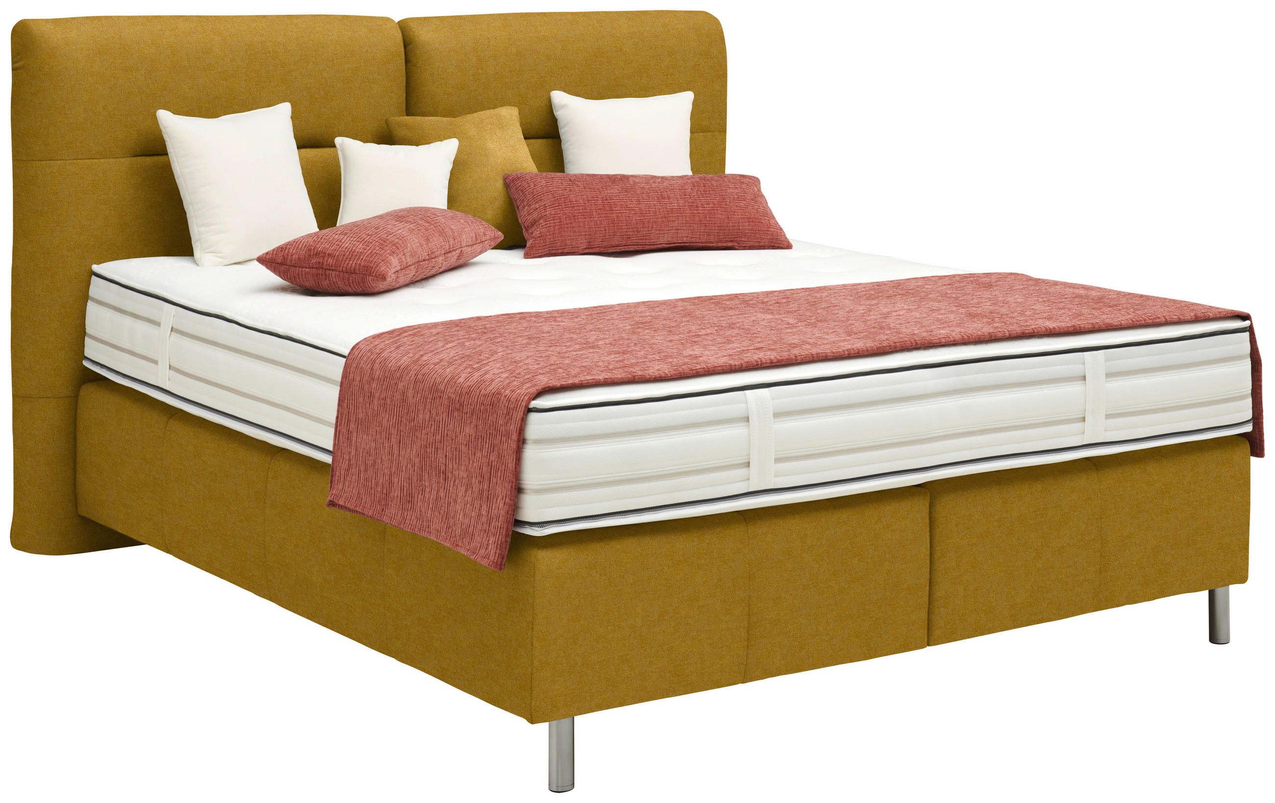 BOXSPRINGBETT 140/200 cm  in Senfgelb  - Senfgelb/Alufarben, KONVENTIONELL, Textil/Metall (140/200cm) - Dieter Knoll