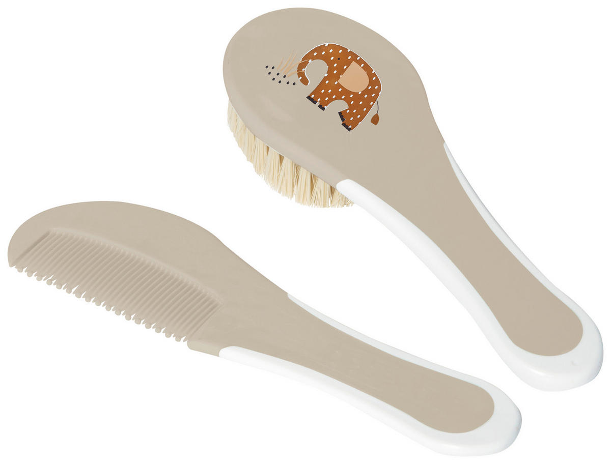 BABYKAMM UND BÜRSTE - Taupe, Basics, Kunststoff (23/12,5/3cm) - Bebe Jou