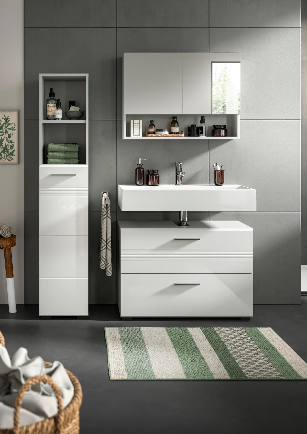 SKŘÍŇKA POD UMYVADLO, bílá, šedá, 80/56/32 cm - šedá/bílá, Moderní, kompozitní dřevo/plast (80/56/32cm) - MID.YOU