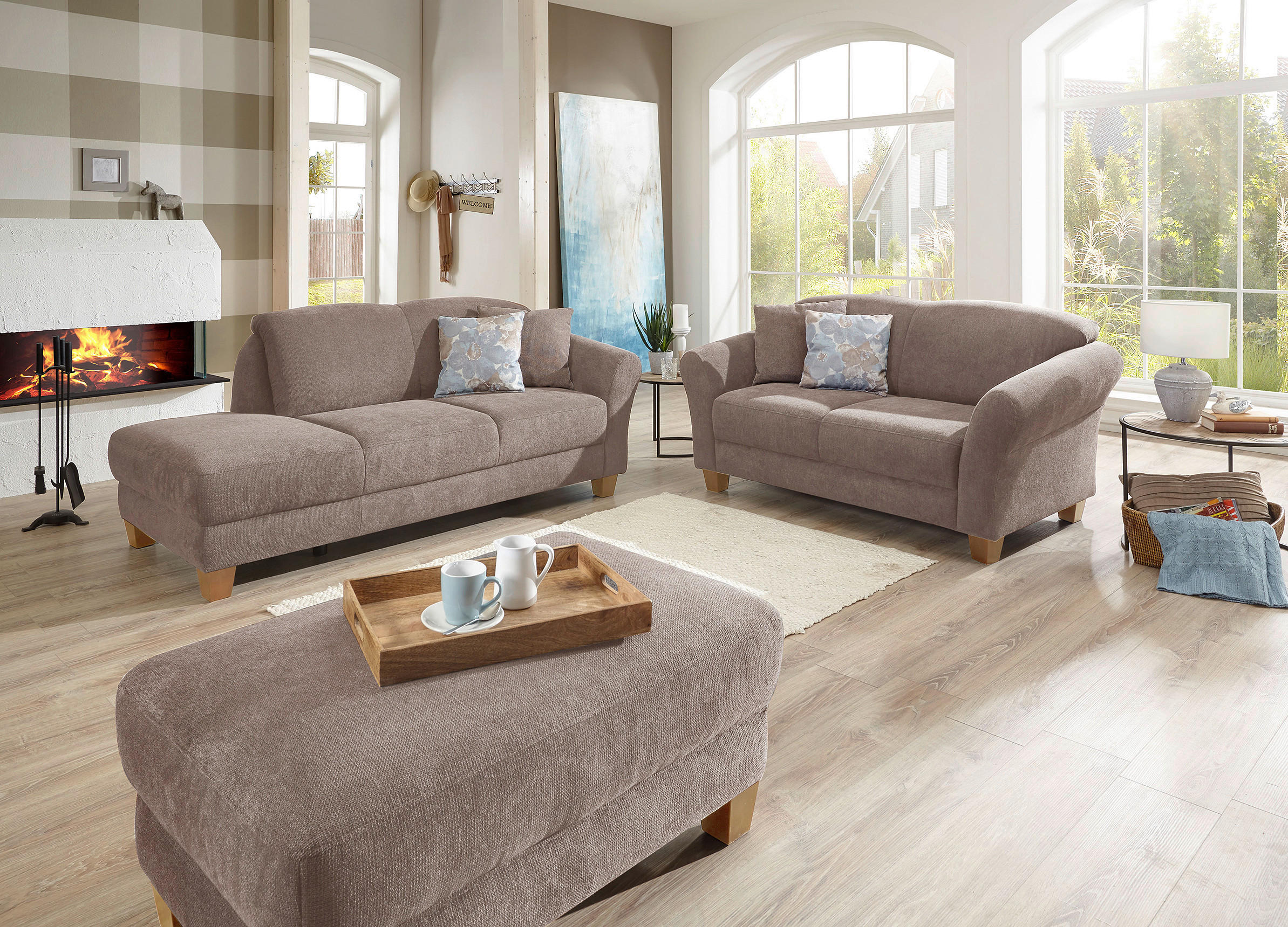 RÉCAMIERE Taupe Flachgewebe  - Taupe/Naturfarben, KONVENTIONELL, Holz/Textil (194/84/91cm) - Sit & More