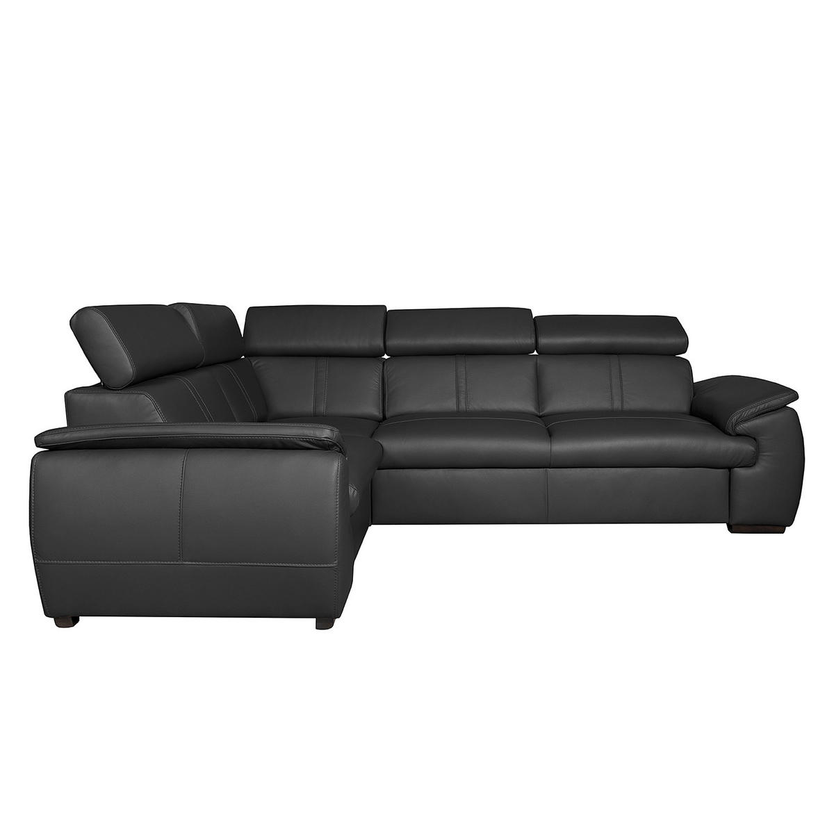 ECKSOFA  in Echtleder Schwarz  193/265 cm  - Wengefarben/Schwarz, Design, Leder/Holz (193/265cm) - Livetastic