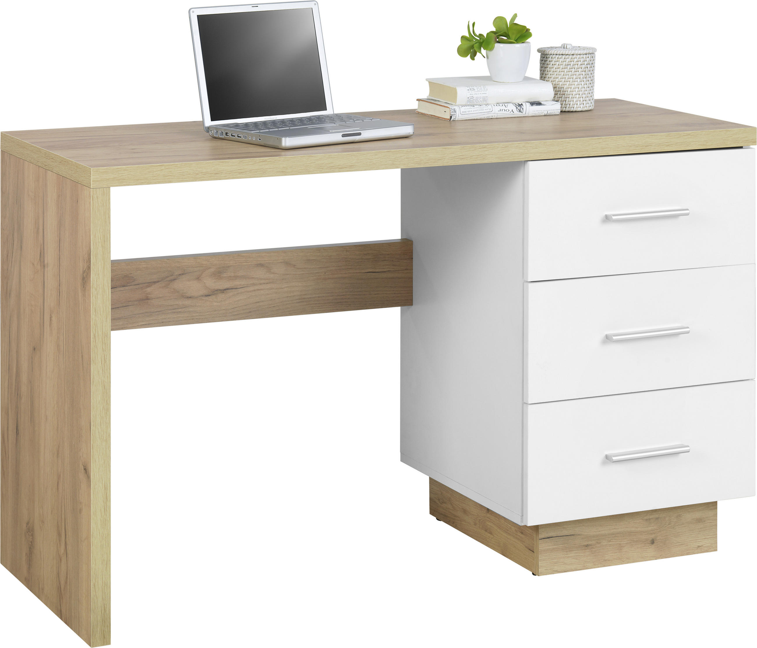 Schreibtisch 50/120/75 cm in Weiß, Eichefarben