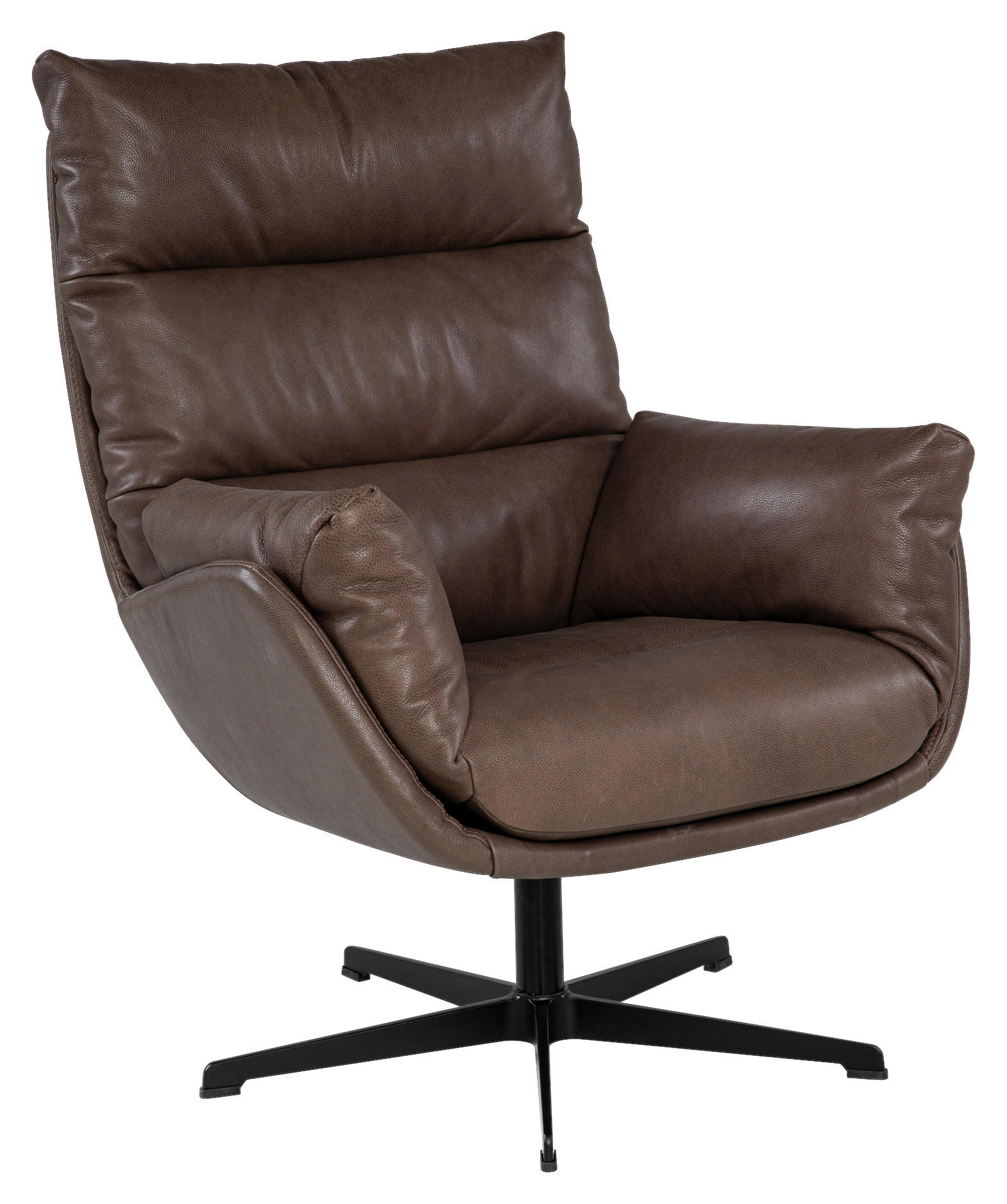 SESSEL in Echtleder Dunkelbraun  - Dunkelbraun/Schwarz, MODERN, Leder/Metall (80/103/91cm) - Designwerk