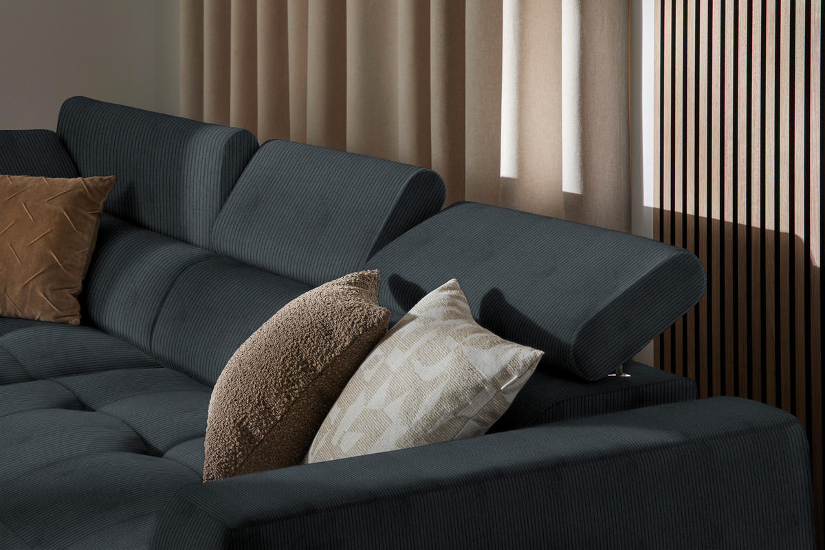 ECKSOFA in Feincord Anthrazit  - Anthrazit/Schwarz, Design, Kunststoff/Textil (205/284cm) - MID.YOU