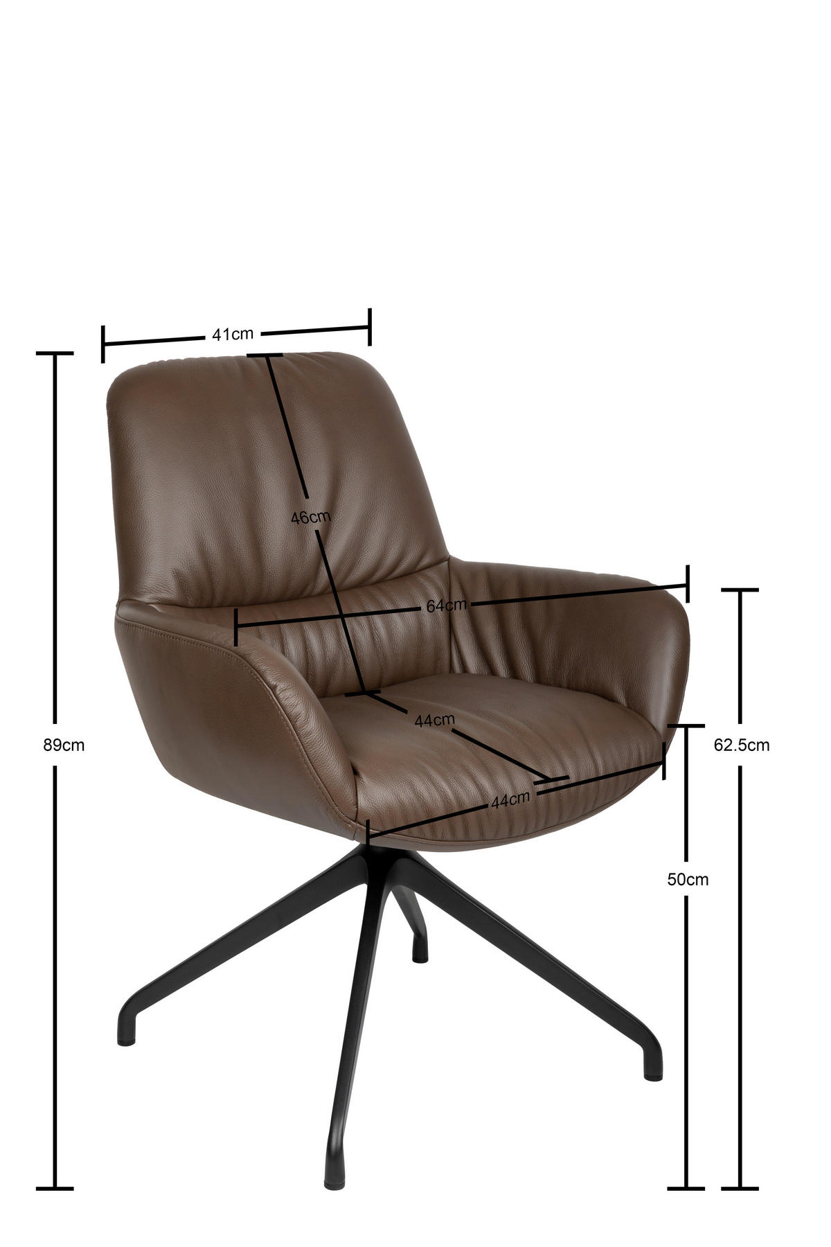 ARMLEHNSTUHL  in Aluminium, Eisen Echtleder pigmentiert  - Schwarz/Braun, Design, Leder/Metall (64/89/65cm) - Dieter Knoll