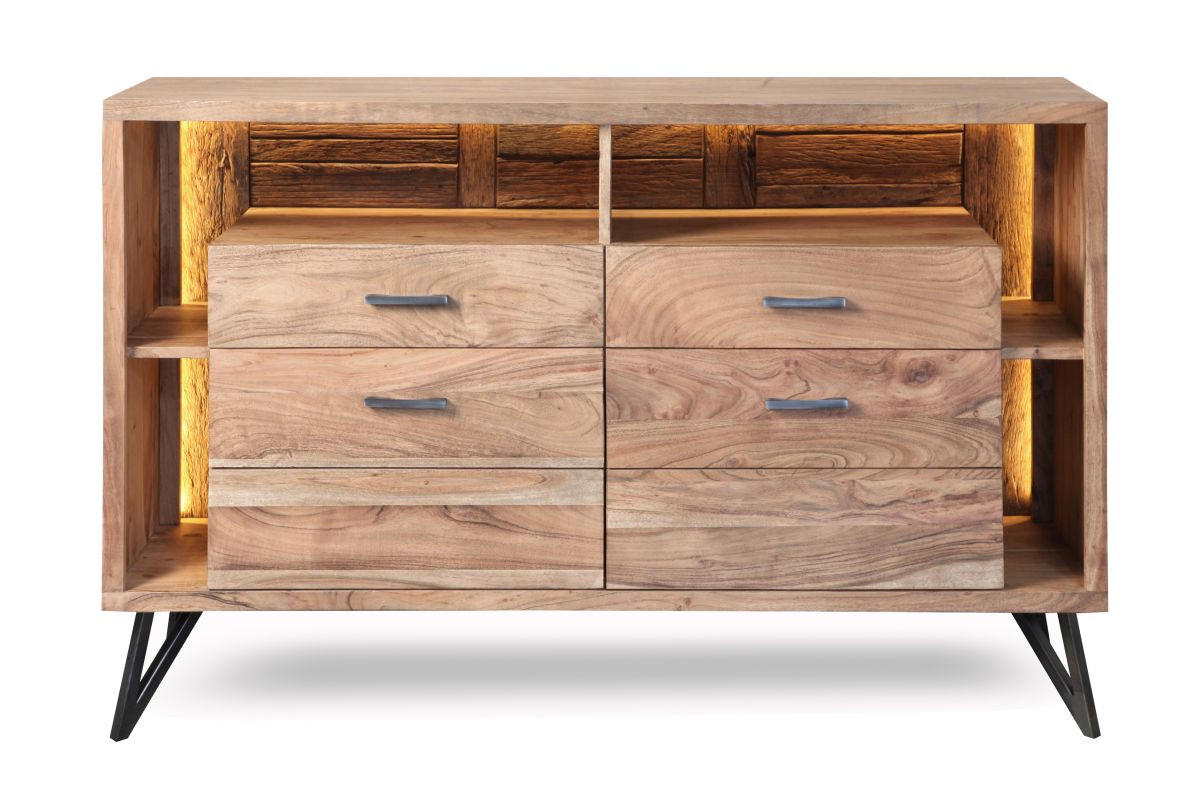 KOMODA, akácie, barvy akácie, 145/94/40 cm - černá/antracitová, Moderní, kov/dřevo (145/94/40cm) - Livetastic