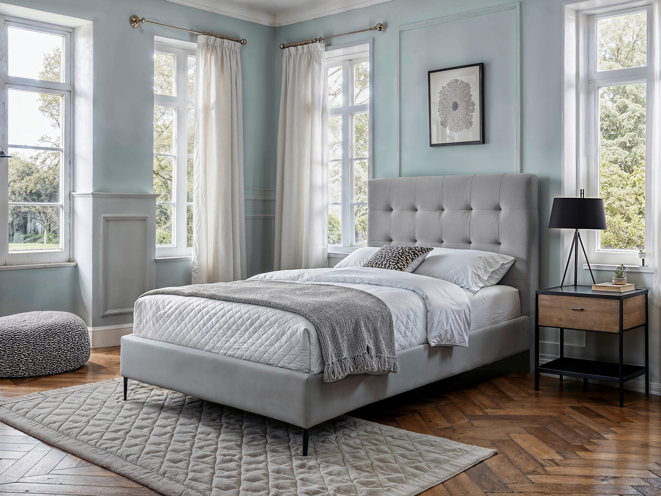 BOXSPRINGBETT 120/200 cm  in Hellgrau  - Hellgrau/Schwarz, MODERN, Holzwerkstoff/Textil (120/200cm) - MID.YOU