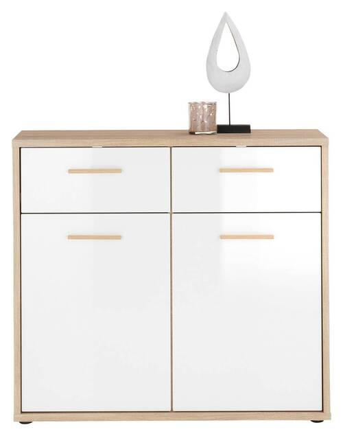 COMODĂ 95/86/38 cm  - stejar Sonoma/alb lucios intens, Design, plastic/material pe bază de lemn (95/86/38cm) - MID.YOU