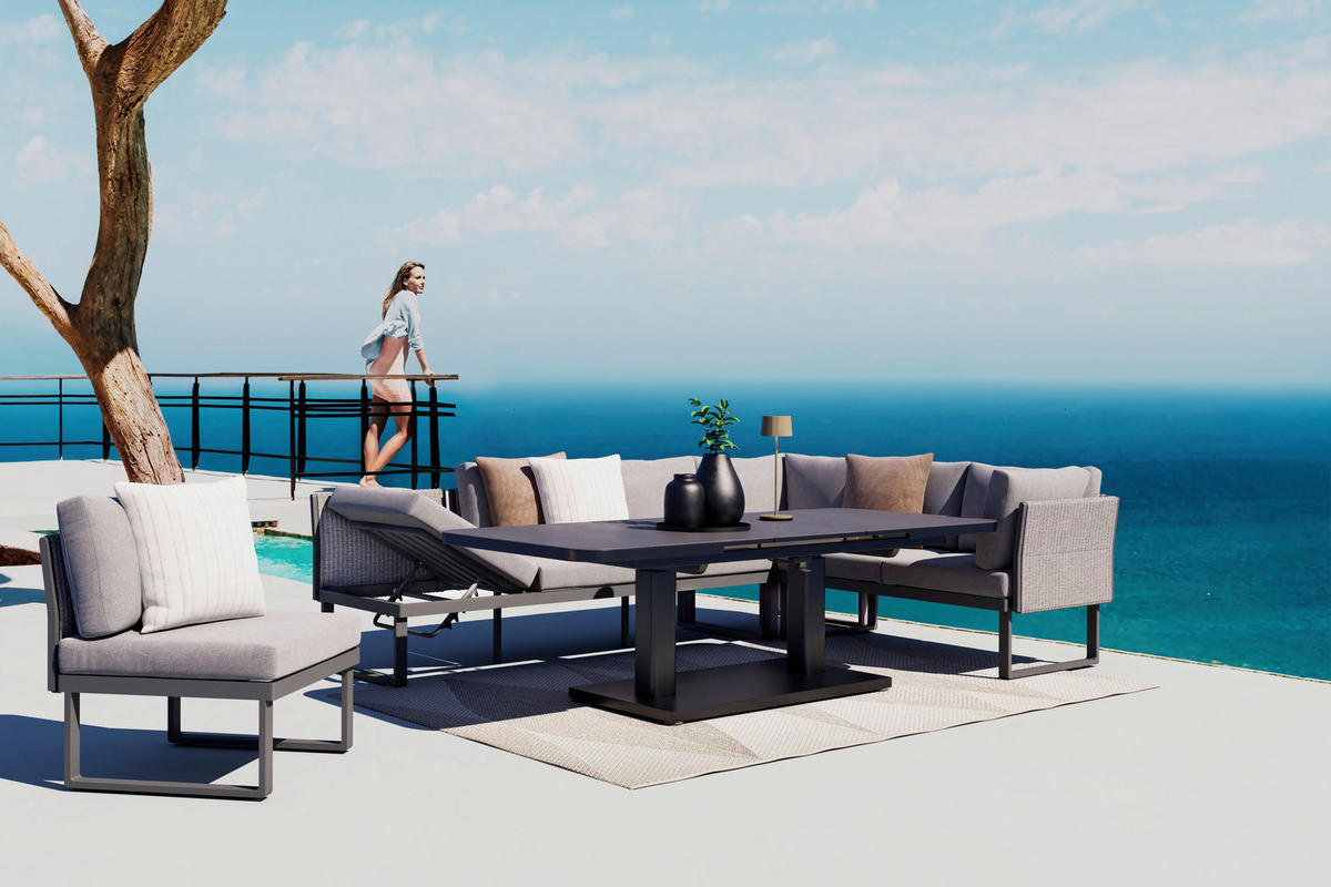 LOUNGESOFA 201/74/76 cm Aluminium  - Dunkelgrau/Anthrazit, Design, Textil/Metall (201/74/76cm) - Amatio
