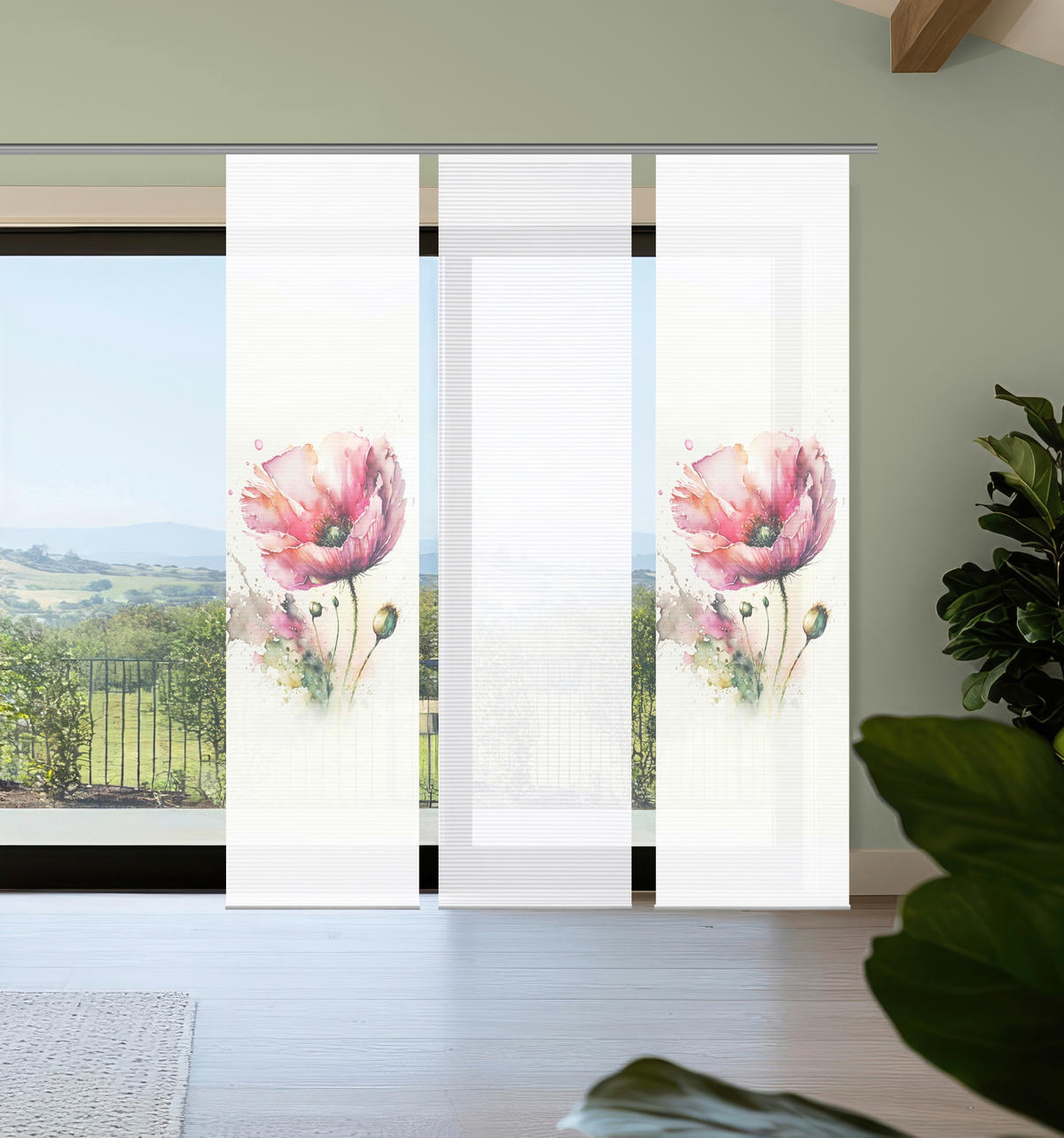 FLÄCHENVORHANG  3 Stück  blickdicht  180/245 cm   - Rosa/Weiß, Natur, Textil (180/245cm)