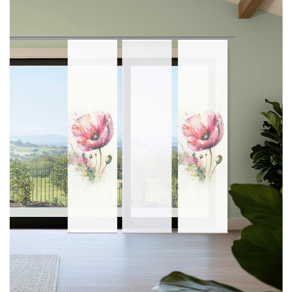 Thumbnail - Flächenvorhang Meliora, Rosa, Weiß, Hellgrün, Textil, Graphik, 60x245 cm, Oeko-Tex® Standard 100, mit Beschwerungsstab, ...