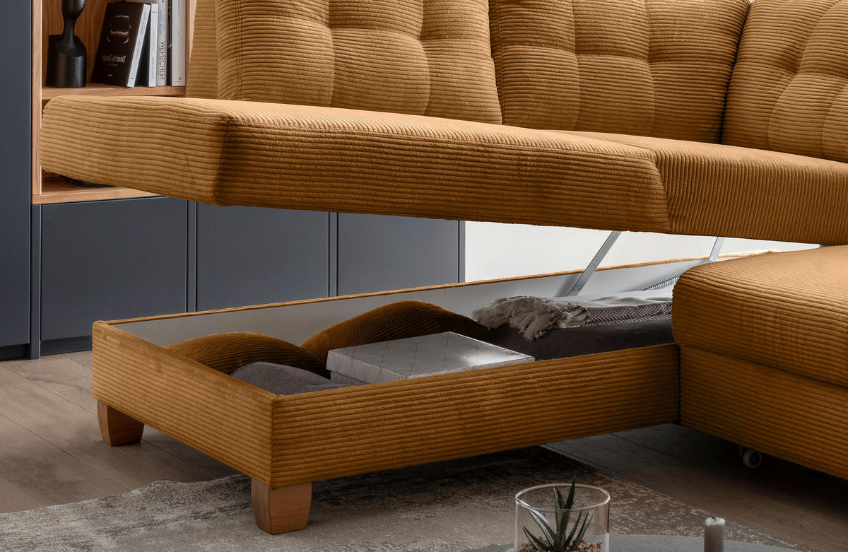 ECKSOFA in Cord Goldfarben  - Goldfarben/Naturfarben, Modern, Holz/Textil (206/274cm) - Livetastic