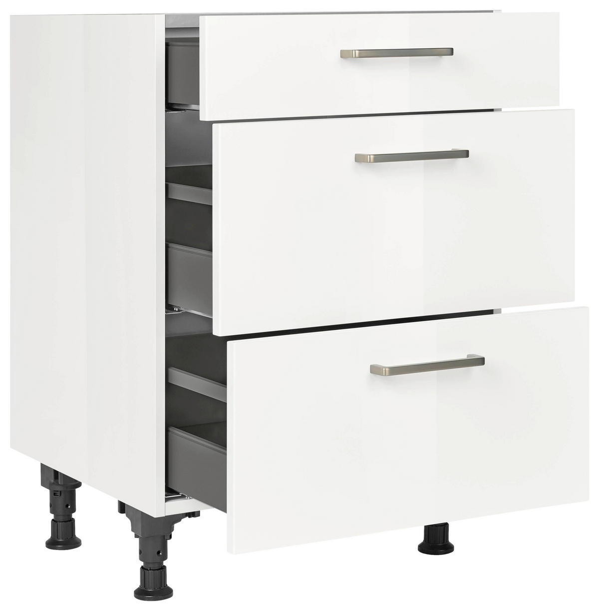 SCHUBKASTENUNTERSCHRANK 60/87/56 cm  in Weiß Hochglanz  - Edelstahlfarben/Weiß Hochglanz, MODERN, Holzwerkstoff/Metall (60/87/56cm) - Nobilia