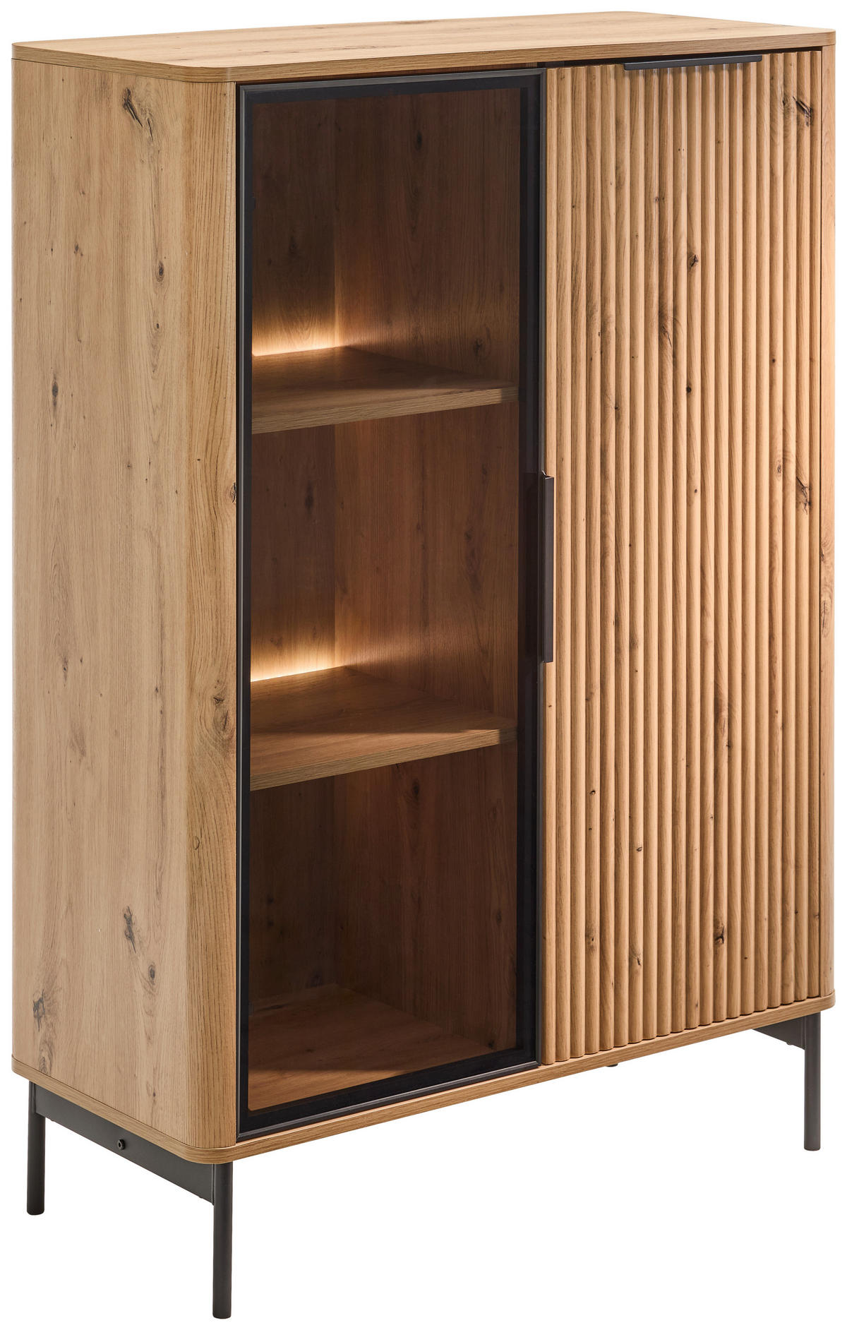 HIGHBOARD  89/128/40 cm  - Schwarz/Eiche Artisan, Design, Glas/Holzwerkstoff (89/128/40cm) - MID.YOU