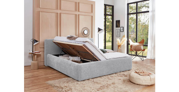 POLSTERBETT 160/200 cm,  in Hellgrau, Bettkasten, Lattenroste,  - Birkefarben/Buchefarben, Design, Holz/Textil (160/200cm) - Xora