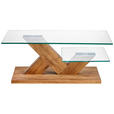COUCHTISCH Eiche massiv Klarglas 110/60/44 cm rechteckig Eichefarben, Transparent  - Eichefarben/Transparent, Design, Glas/Holz (110/60/44cm) - Linea Natura