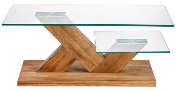 COUCHTISCH Eiche massiv Klarglas 110/60/44 cm rechteckig Eichefarben, Transparent  - Eichefarben/Transparent, Design, Glas/Holz (110/60/44cm) - Linea Natura