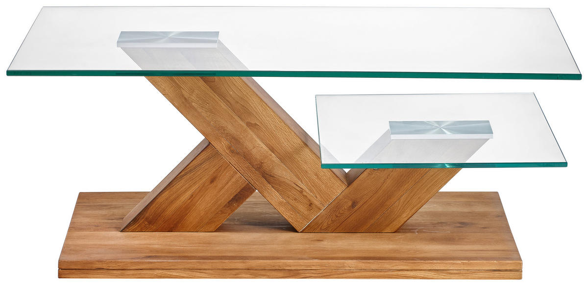 COUCHTISCH Eiche massiv Klarglas 110/60/44 cm rechteckig Eichefarben, Transparent  - Eichefarben/Transparent, Design, Glas/Holz (110/60/44cm) - Linea Natura