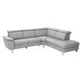 ECKSOFA in Echtleder Grau  - Alufarben/Grau, Design, Leder/Metall (271/242cm) - Cantus