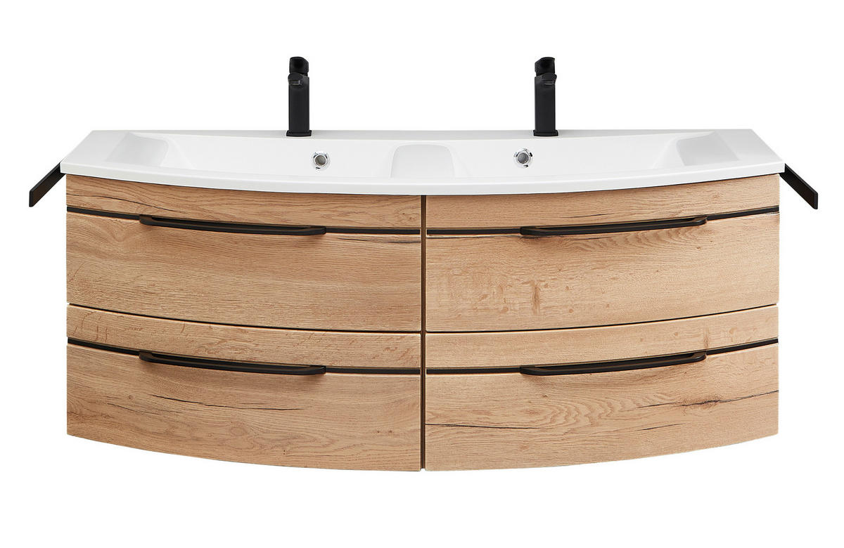 MOSDÓSZEKRÉNY MOSDÓVAL  - fekete/tölgyfa, Design, faalapú anyag/kő (130cm) - Sadena