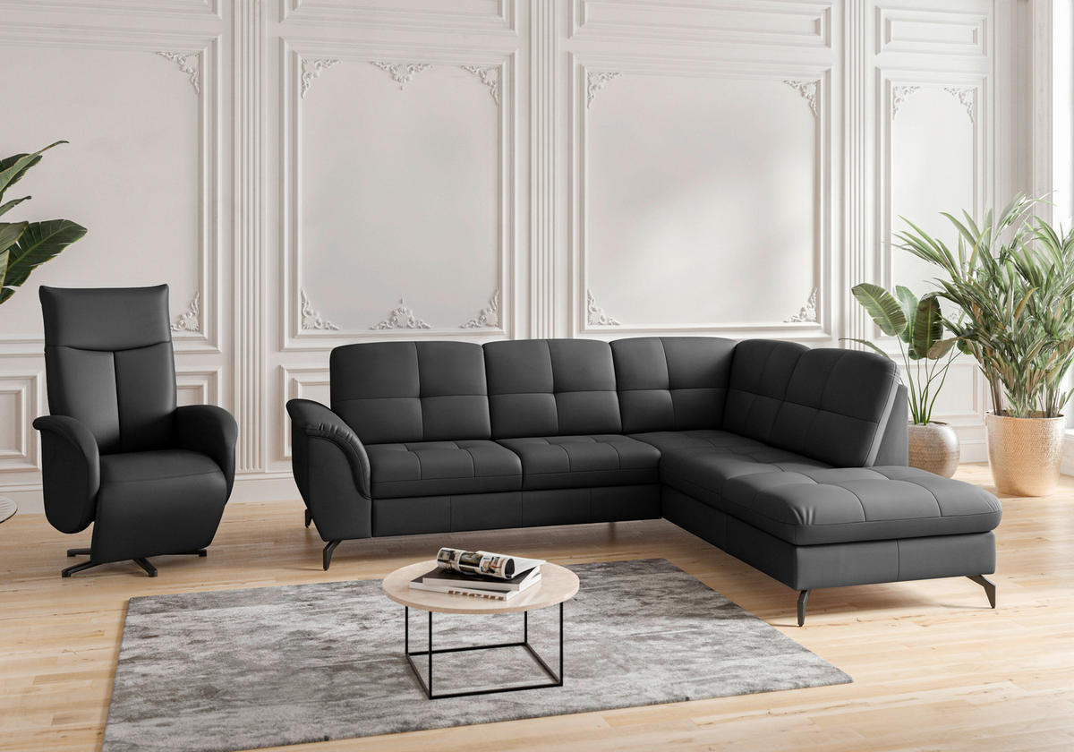 ECKSOFA in Vliesstoff Kombination Echtleder/Stoff Schwarz  244/212 cm  - Schwarz, MODERN, Leder/Textil (244/212cm) - Sit & More