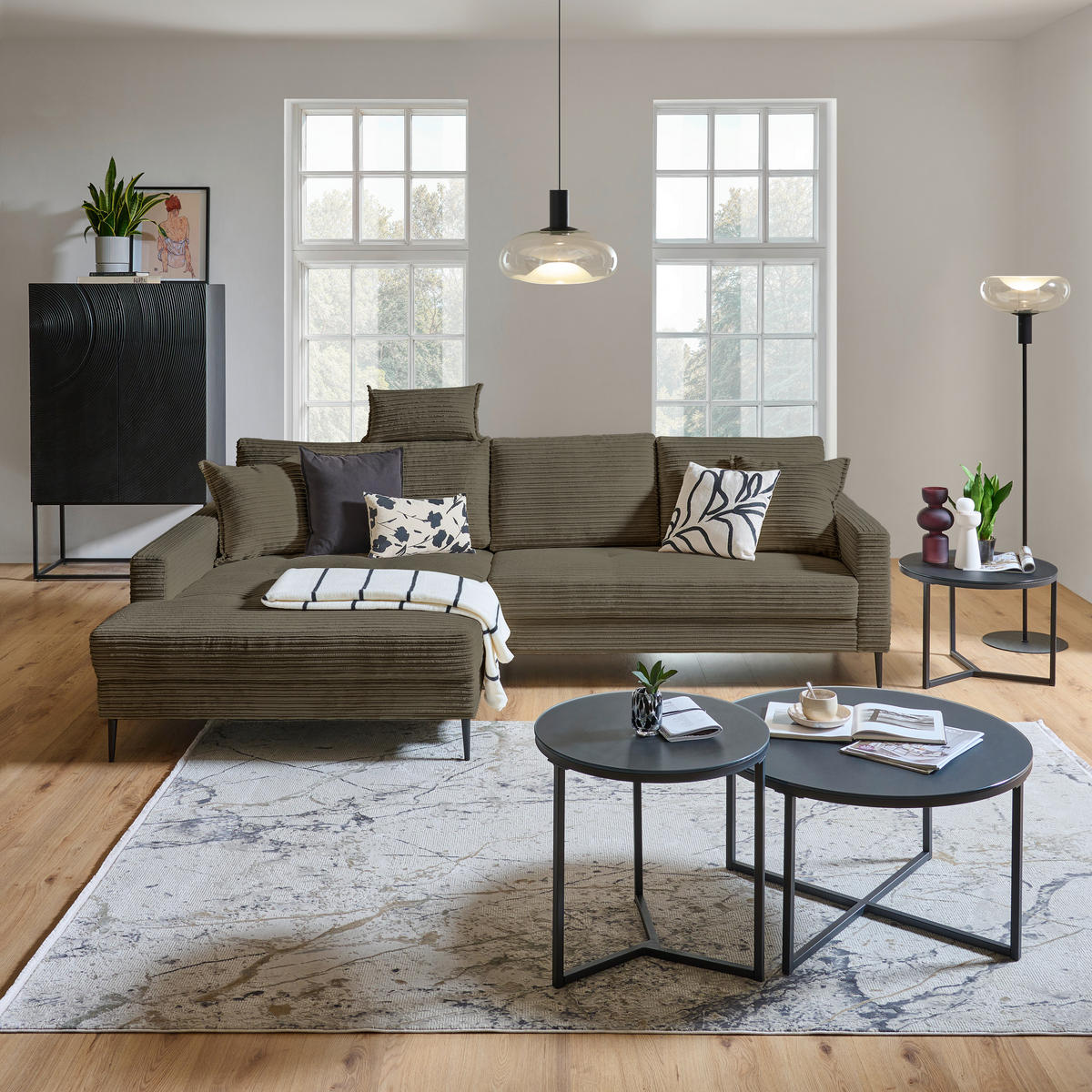 ECKSOFA in Cord Braun  173/276 cm  - Schwarz/Braun, KONVENTIONELL, Textil/Metall (173/276cm) - Carryhome