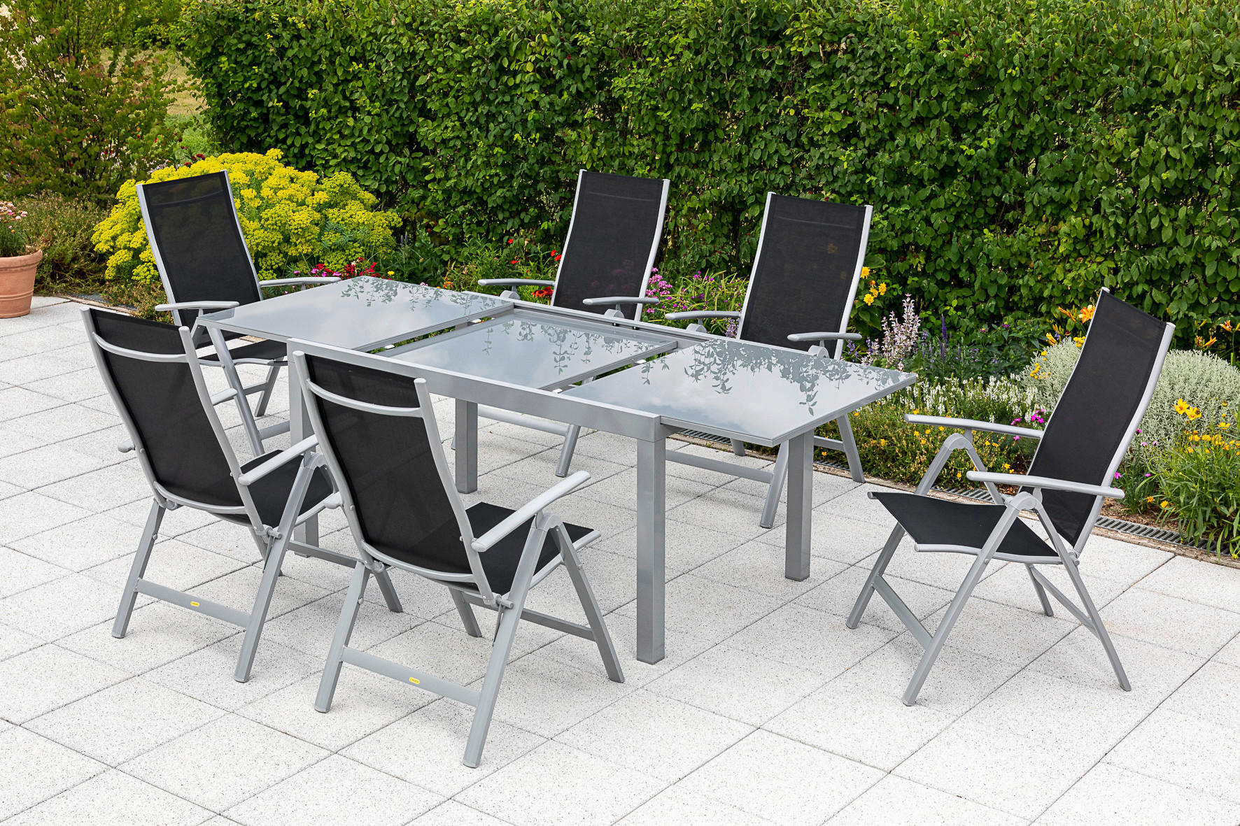 GARTENTISCH 200-300/110/75 cm Metall, Glas rechteckig  - Silberfarben/Grau, KONVENTIONELL, Glas/Metall (200-300/110/75cm) - Gardenson