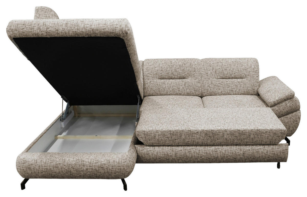 ECKSOFA in Struktur, Plüsch Hellbraun  - Hellbraun/Schwarz, Design, Textil/Metall (201/274cm) - MID.YOU