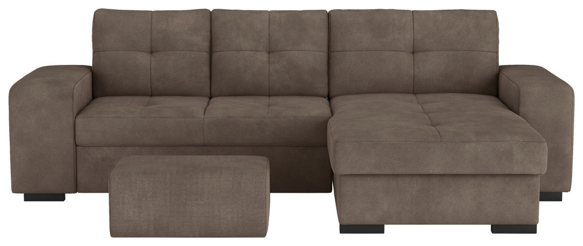 ECKSCHLAFSOFA in Mikrofaser Taupe  - Taupe/Schwarz, Modern, Kunststoff/Textil (268/156cm) - MID.YOU