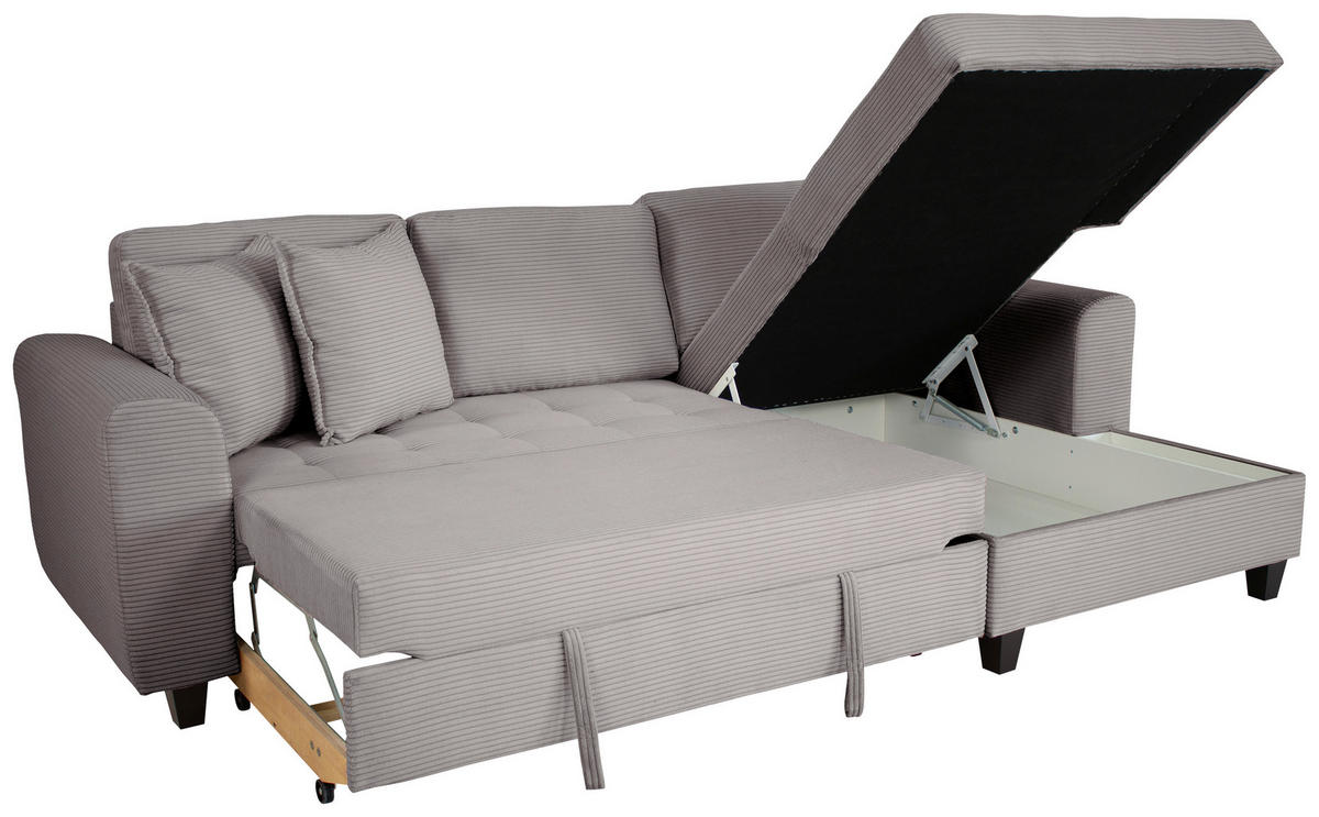 ECKSOFA MORITZ Grau Cord Zierkissen, Bettkasten  - Grau, Trend, Textil (265/155cm) - P & B