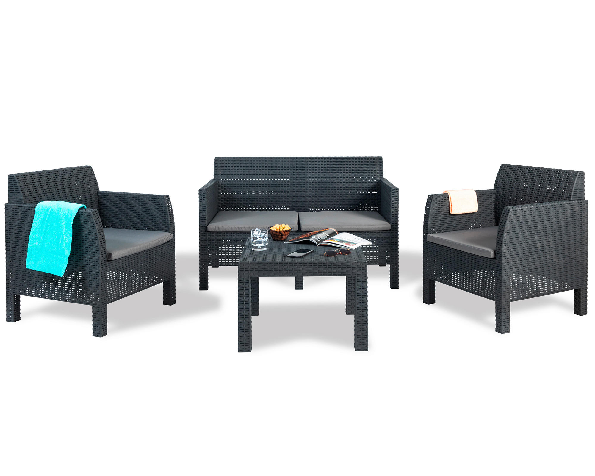 LOUNGEGARNITUR  - Anthrazit, Basics, Kunststoff (126/65/75cm) - Ambia Garden