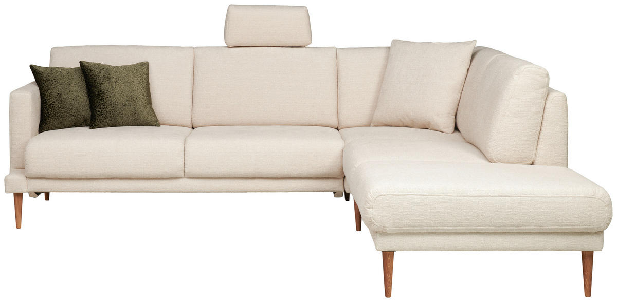 ECKSOFA  in Flachgewebe Beige  255/212 cm  - Eichefarben/Beige, KONVENTIONELL, Holz/Textil (255/212cm) - Valnatura