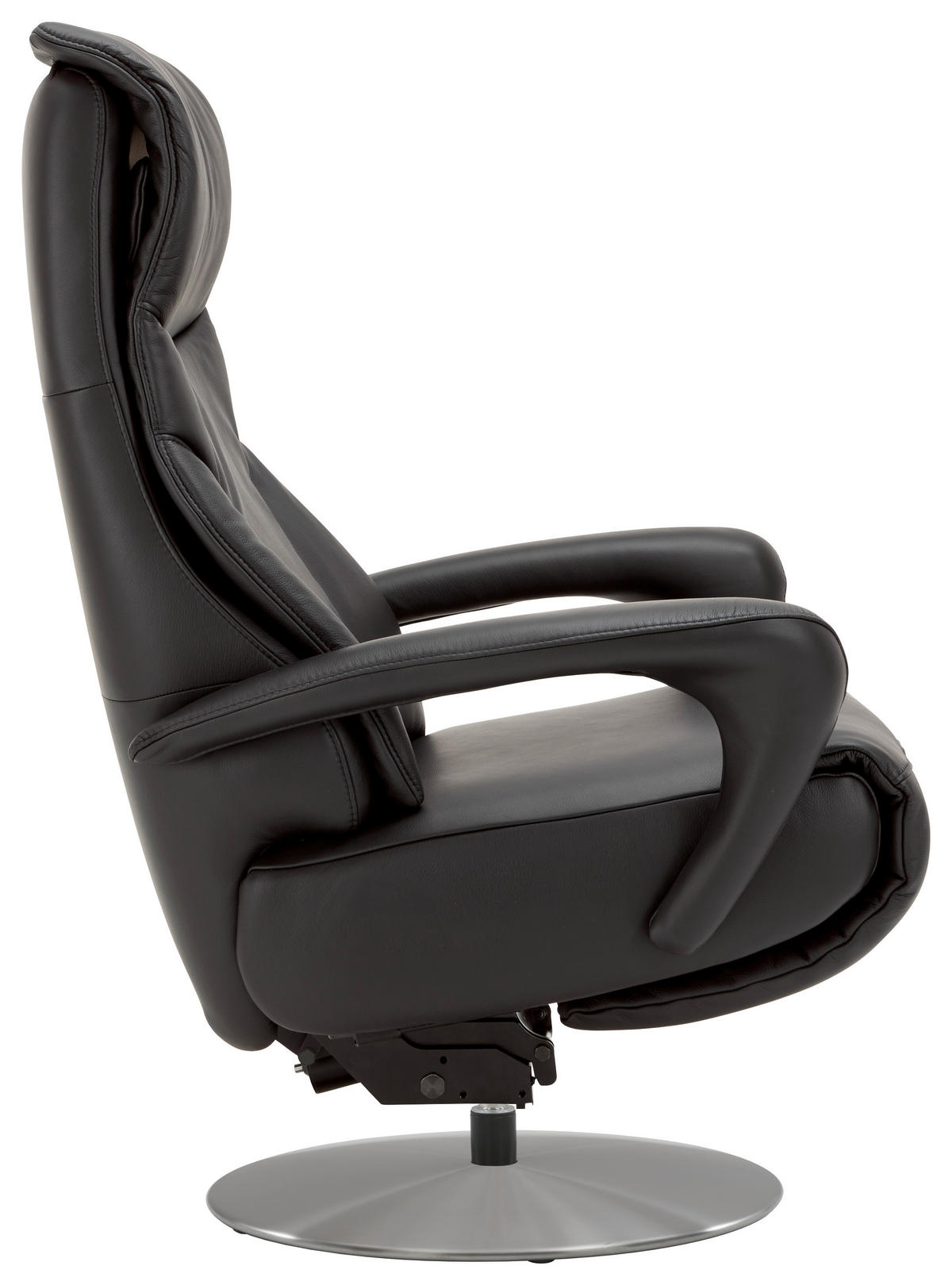 RELAXSESSEL Echtleder Nackenstütze, Relaxfunktion, Kopfteilverstellung, Aufstehhilfe    - Edelstahlfarben/Schwarz, Design, Leder/Metall (75/117/88cm) - Dieter Knoll