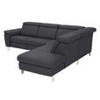 ECKSOFA in Echtleder Schwarz  - Alufarben/Schwarz, Design, Leder/Metall (271/242cm) - Cantus