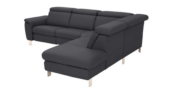 ECKSOFA in Echtleder Schwarz  - Alufarben/Schwarz, Design, Leder/Metall (271/242cm) - Cantus